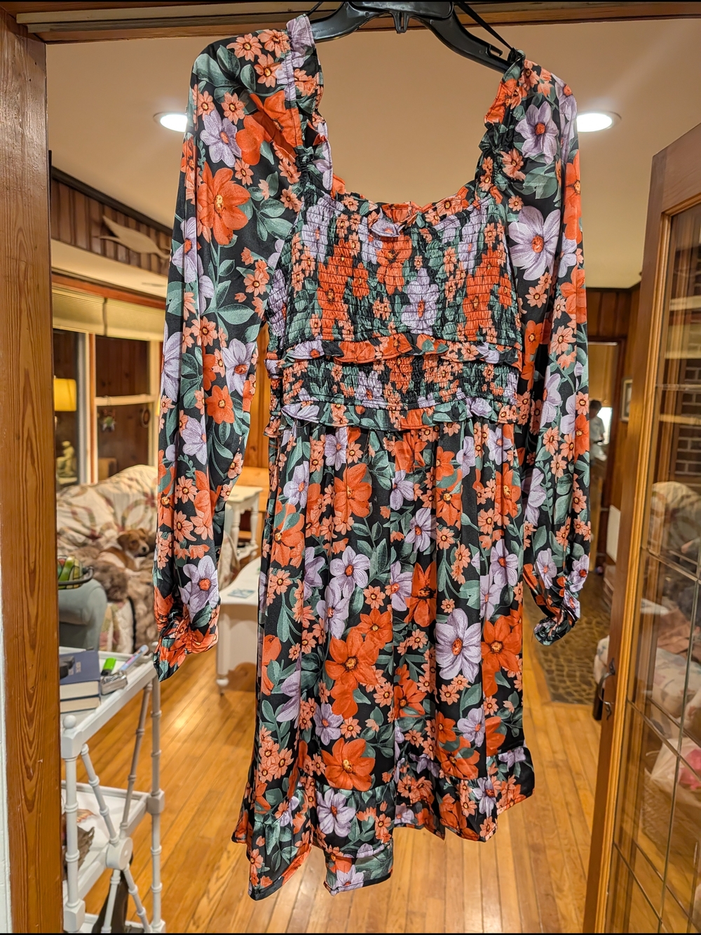 Umgee Black Floral Dress with Orange and Lavender Blooms